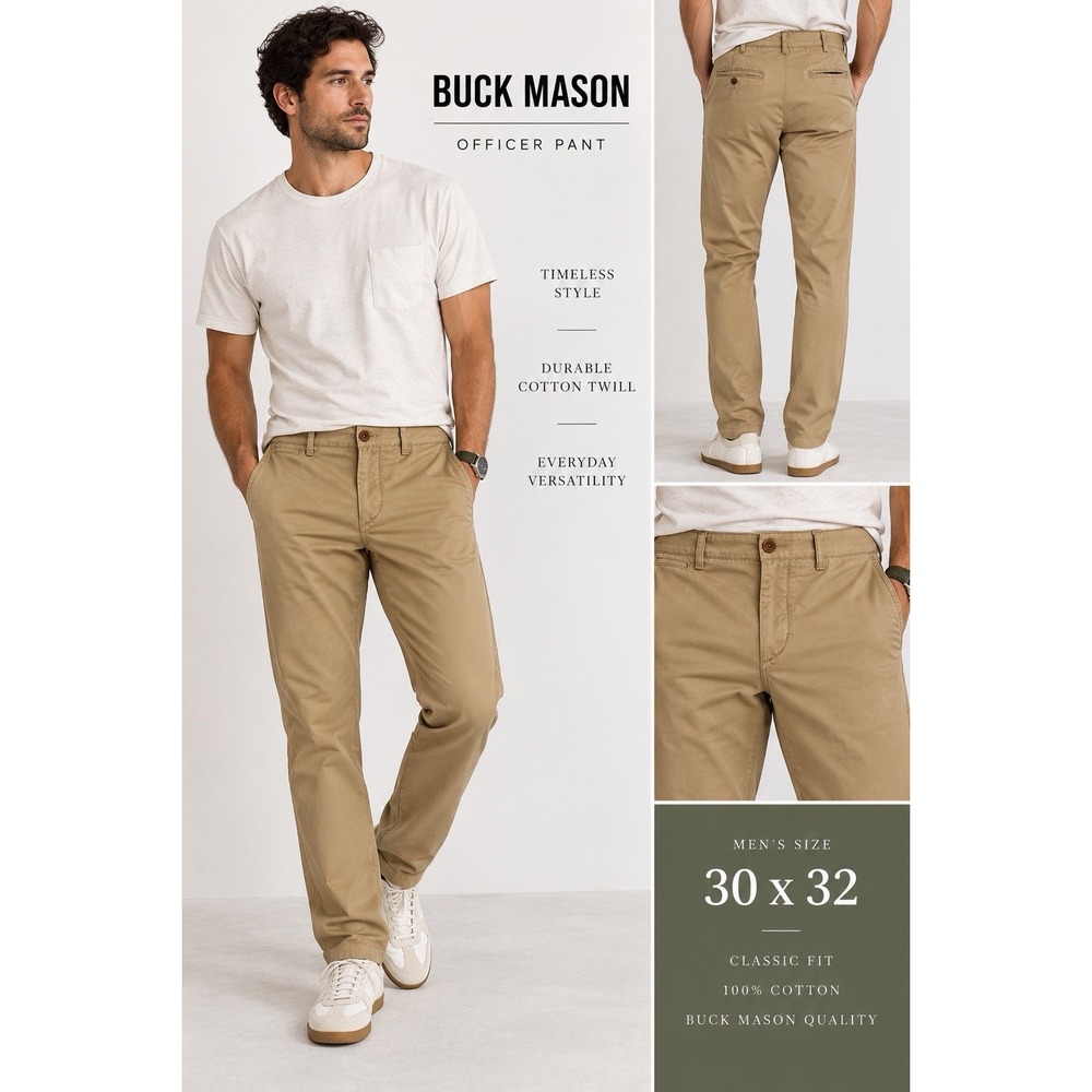 Buck Mason Officer Pants 30x32 Khaki Cotton Twill Chino Straight Leg